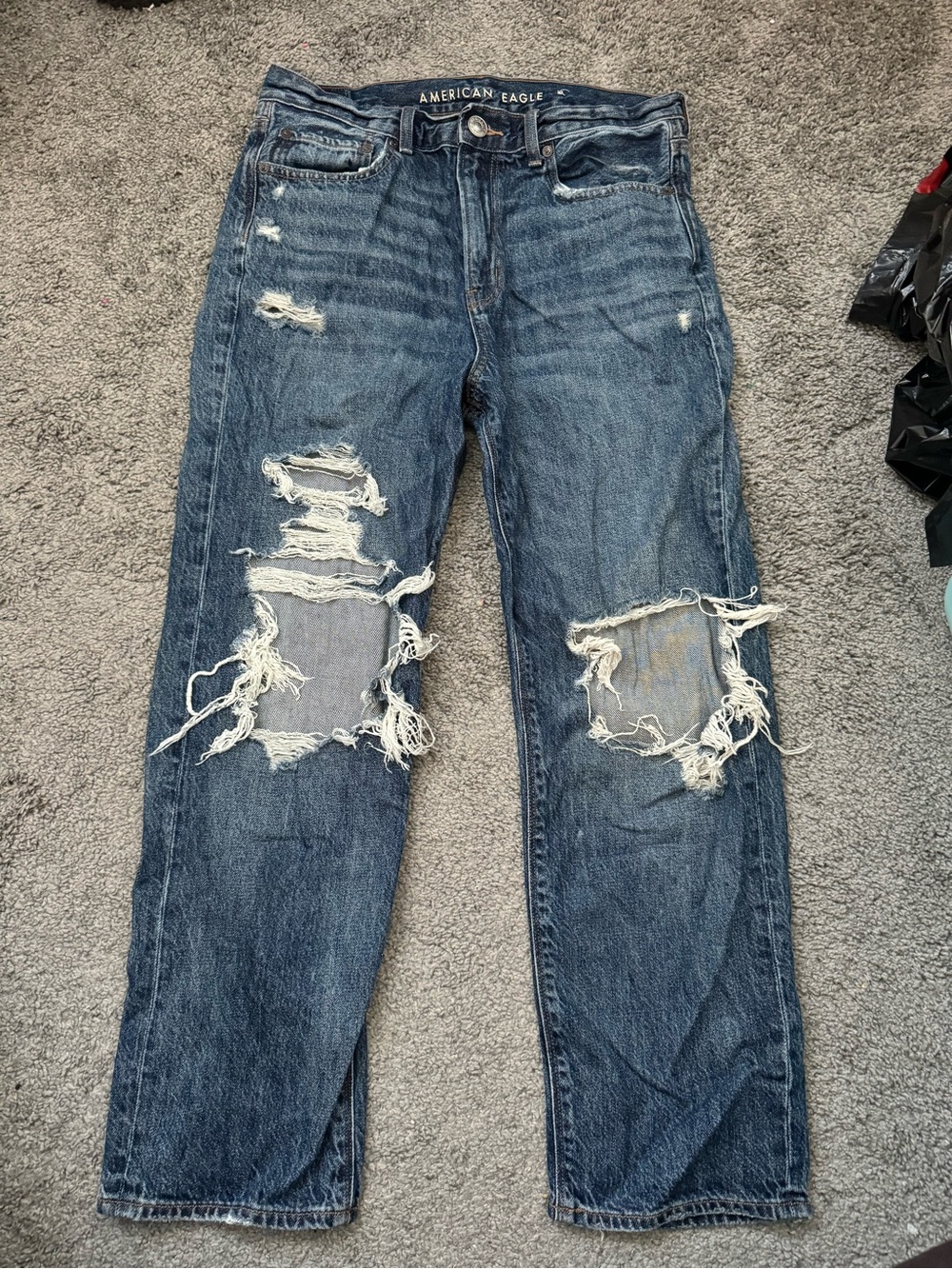 American Eagle Outfitters Distressed Dark Blue Relaxed Jeans